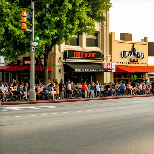 Fort Worth Local Business Community Busy Fort Worth street with local shops and people