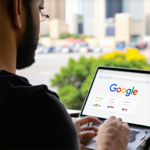 Business owner updating Google My Business profile on a laptop in Fort Worth