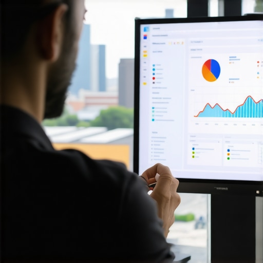 Marketing professional reviewing SEO analytics with Fort Worth skyline