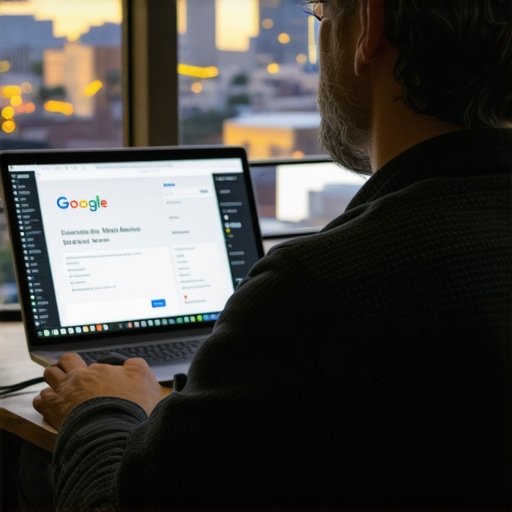 Business owner optimizing their Google My Business profile on a laptop with Fort Worth city background.