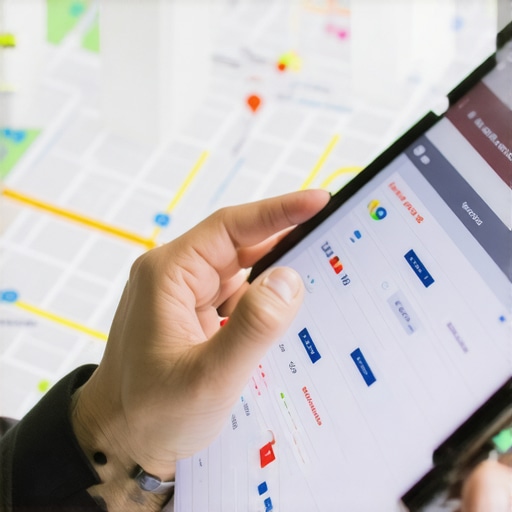 Business owner reviewing SEO analytics on a tablet with Fort Worth city map in background.