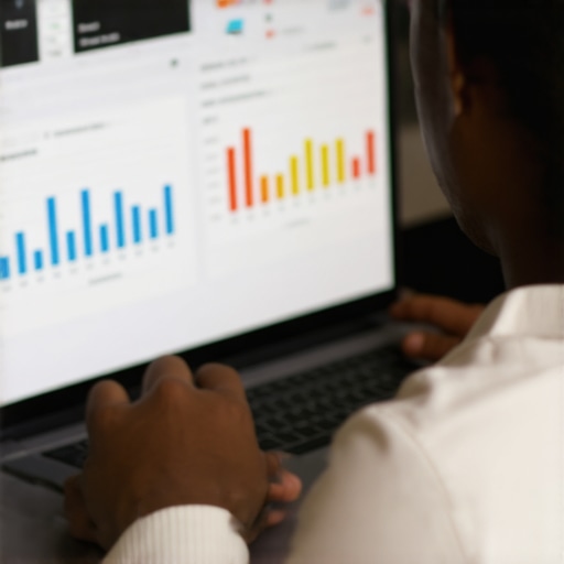 Person editing Google My Business profile on a laptop with analytics in the background.