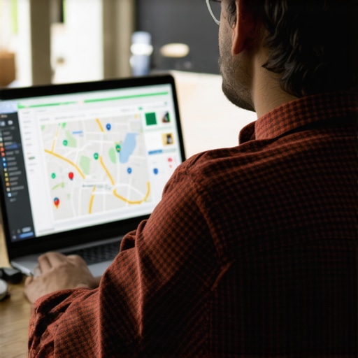 Fort Worth small business owner monitoring local SEO analytics on a laptop, focusing on maps and rankings