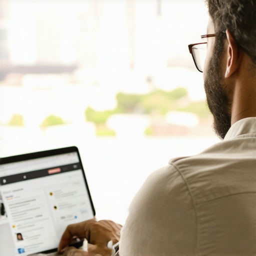 Fort Worth Business Owner Optimizing Profile Business owner updating Google profile with Fort Worth cityscape