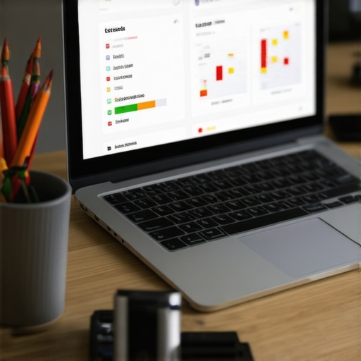 A desk with SEO analytics and local rank tracking tools open on a laptop.